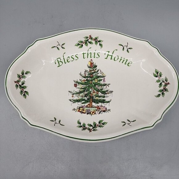 Spode Christmas Tree Bless this Home Tray 11 x 7.5" - Picture 1 of 5